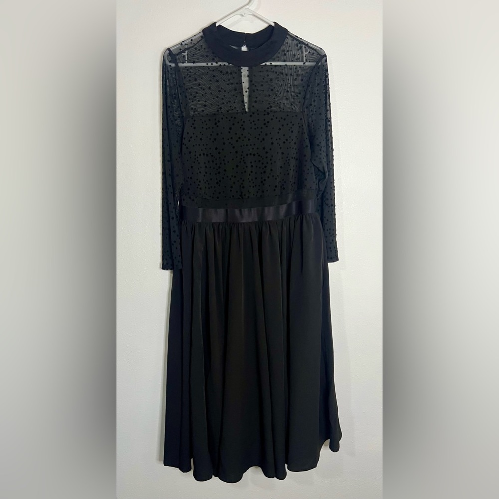 Torrid Dress Women’s Size 14 Black Fit & Flare Mesh Bodice With Velvet Stars